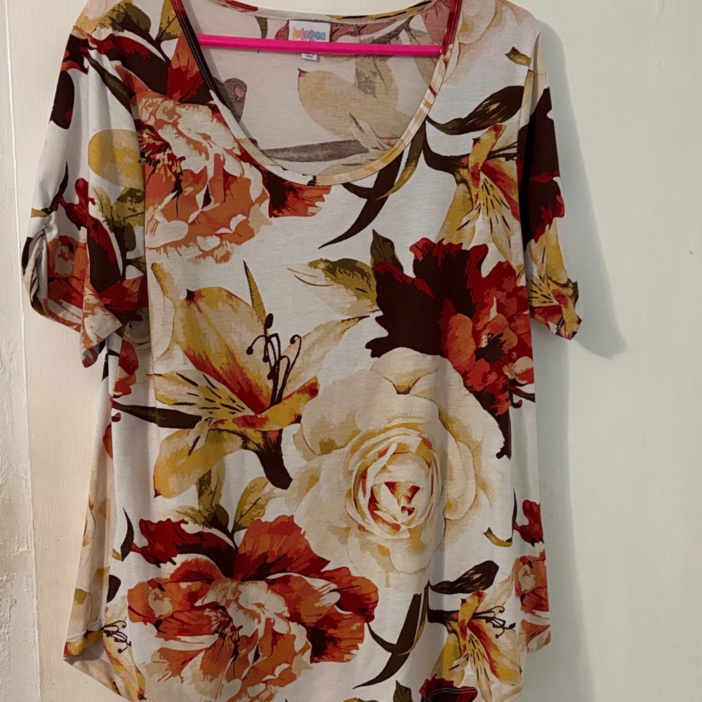 LuLaRoe Floral Print Blouse in Red, Yellow, and Cream